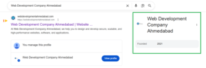 Google Knowledge Panel of Web Development Company Ahmedabad
